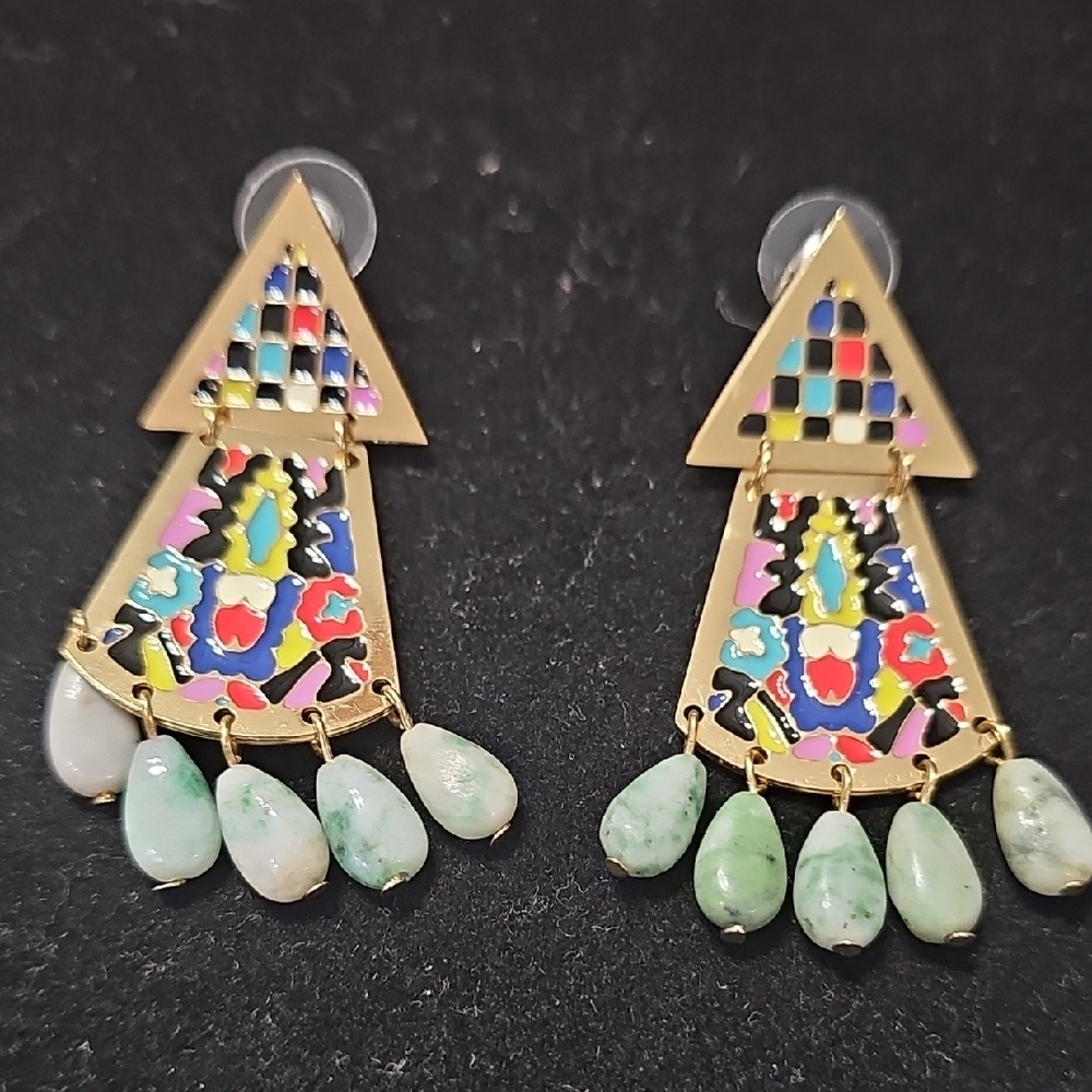 nOir Jewelry Gold and Colorful Triangle Earrings